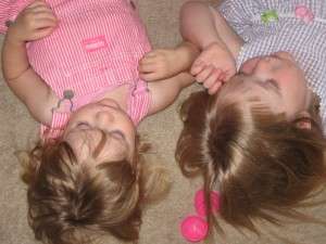 Emma and Abby watching VeggieTales 171
